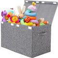 popoly Large Toy Box Storage with Lid, Collapsible Sturdy Toy Chest Storage Bin Box with Rivets Handles for Kids, Boys, Girls, Nursery, Playroom,