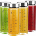 Glass Juice Bottles 4 Pack 16 Oz - Wide Mouth Glass Water Bottles with Lids - for Juicing, Protein, Smoothie, Milk, Reusable, BPA Free, Stainless