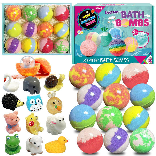 Bath Bombs for Kids, 12Pcs Bath Bombs with Surprise Toys Inside, Natural and Org