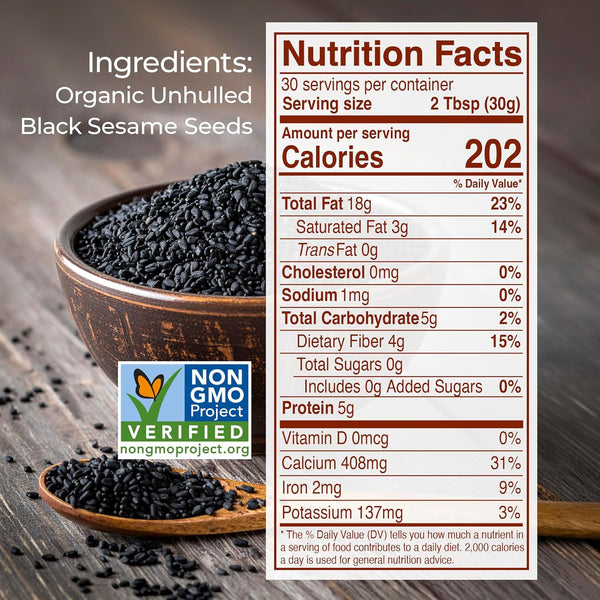 Kevala Organic Black Tahini - 32 oz, 2 lb, Double Size Black Sesame Paste | Gluten Free, For Cooking and Baking at Home, With Calcium and Dietary