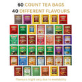 Twinings Tea Bag Sampler Variety with Brown Wooden Organizer (60 Tea Bags) 40 Different Flavors, Gift for Tea Lovers: Women, Men, Mom, Dad,