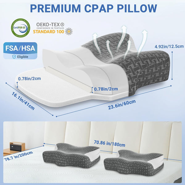 Elviros CPAP Pillow HSA/FSA for Side Back and Stomach Sleepers | Adjustable Firmness & 4 Heights, Ergonomic Memory Foam Cervical Neck Pillow for