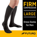 FUTURO Dress Socks for Men, Large, Black, Firm (20-30 mm/Hg) Large Firm Compression (20-30 mm/Hg)