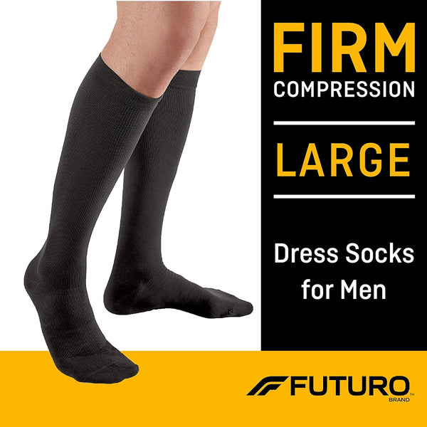 FUTURO Dress Socks for Men, Large, Black, Firm (20-30 mm/Hg) Large Firm Compression (20-30 mm/Hg)