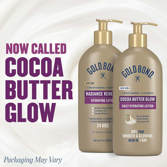 Gold Bond Cocoa Butter Glow Daily Hydrating Lotion with Shea Butter, Cocoa Butter & Coconut Oil, Exfoliating Moisturizer