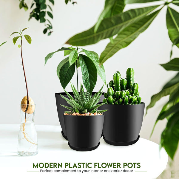 Plant Pots Indoor with Drainage, 5 Pack Multi-Size Planters Set, Black Pack of 5 Black