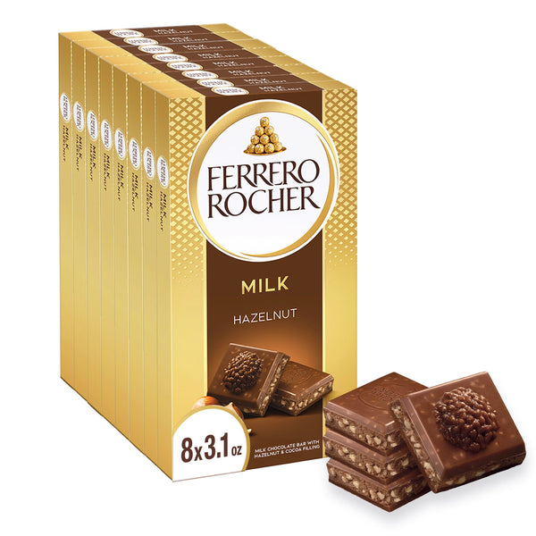 Ferrero Rocher premium chocolate bar, Milk Chocolate with Hazelnut Filling, Perfect Self Treat, 3.1 oz Each Milk Chocolate Hazelnut 1 Count (Pack