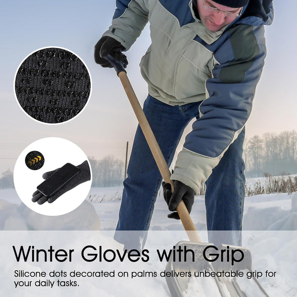 COOLJOB Warm Fleece Knit Winter Gloves for Men Women, Touch Screen Fingers, Non-slip Silicone Grip and Elastic Cuff X-Large (Pack of 1) Dark Gray