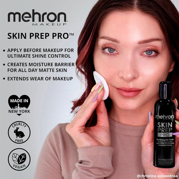 Mehron Makeup Skin Prep Pro Mattifying Skin Toner | Long Lasting Pre-Makeup Primer 4 Fl Oz (120 Ml)