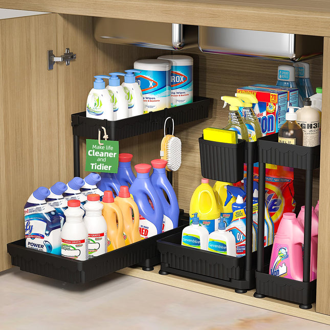 3 Pack Multi-Purpose Under Sink Organizers and Storage, 2026 L-Shaped Pull Out Cabinet Organizer for Bathroom & Kitchen,