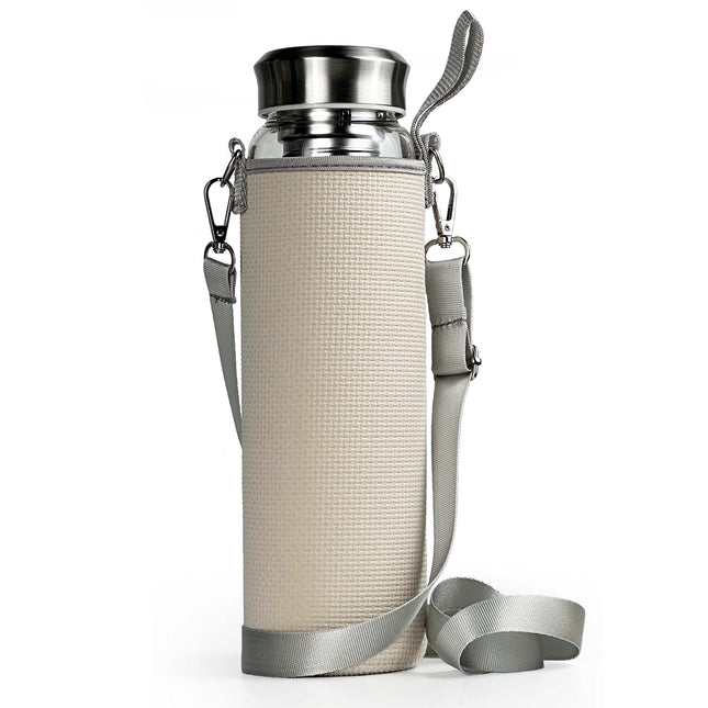 32 Oz Glass Water Bottles with Stainless Steel Lid and Sleeve - Borosilicate Glass Sports Water Bottle with Strap for Dr
