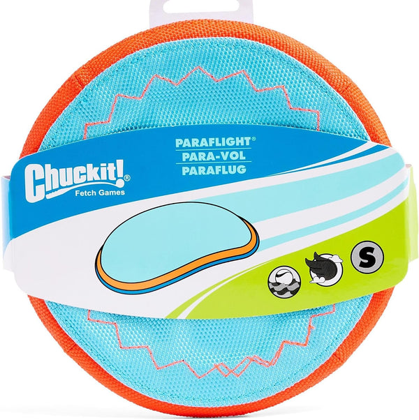 Chuckit! Paraflight Flying Disc Dog Toy, Water Floating, Small 6.75 Inch | Soft rubber edges, durable nylon build, easy to grip and throw, suited