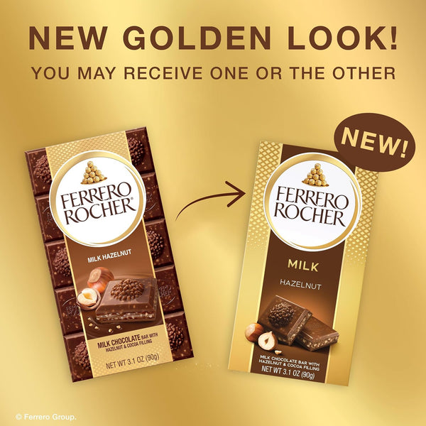 Ferrero Rocher premium chocolate bar, Milk Chocolate with Hazelnut Filling, Perfect Self Treat, 3.1 oz Each Milk Chocolate Hazelnut 1 Count (Pack