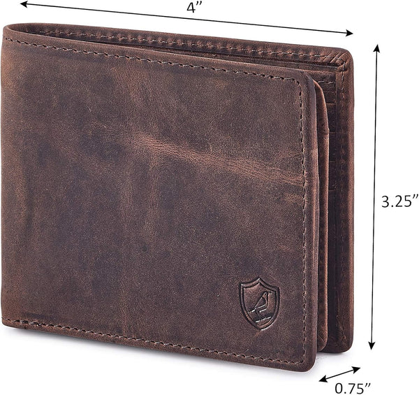 Wallet for Men Slim RFID Blocking Leather Bifold Minimalist 2 ID Windows Gift Box Carteras Para Hombres (CRAZY HORSE, COGNAC) COGNAC CRAZY HORSE