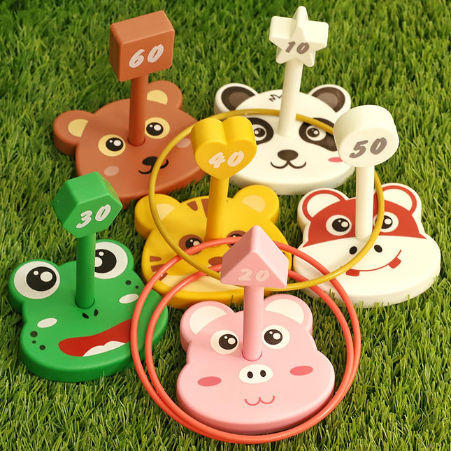 Animal Ring Toss Game Toy Set for Kids, 6 Targets Stands & 36 Rings Combo, Indoor Outdoor Party Yard Family Adults Activ