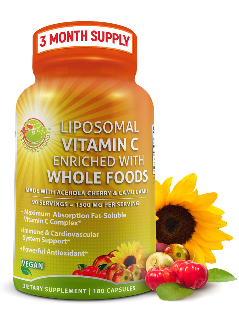 Liposomal Vitamin C Capsules - 1500Mg - Made with Organic Acerola Cherries & Camu Camu, High Potency Vitamin C Liposomal - Immune Support