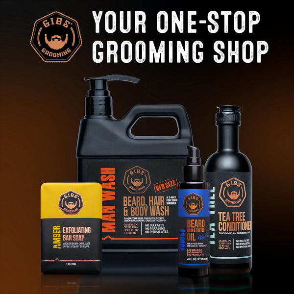 GIBS Beard, Hair & Tattoo Oil - Softens & Strengthens Beard Growth, Moisturizes Skin (4 Scents, 2 Sizes)