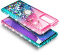 NZND Case for Samsung Galaxy A03S with Tempered Glass Screen Protector (Maximum Coverage), Ring Holder/Wrist Strap, Glitter Liquid Floating