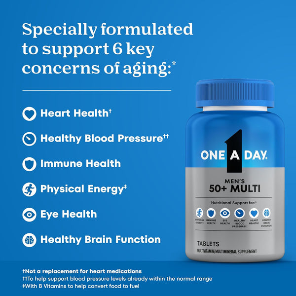 One A Day Menâs 50+ Healthy Advantage Multivitamin, Multivitamin for Men with Vitamins A, C, E, B6, B12, Calcium and Vitamin D, Tablet, 200 Count
