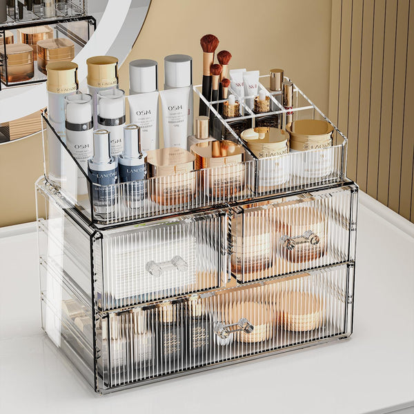 ZHIAI Stackable Cosmetic Organizer, Acrylic Cosmetic Organizer for Dresser, Vanity, Kitchen Cabinet, Bathroom, Under Sink, Home Organization and