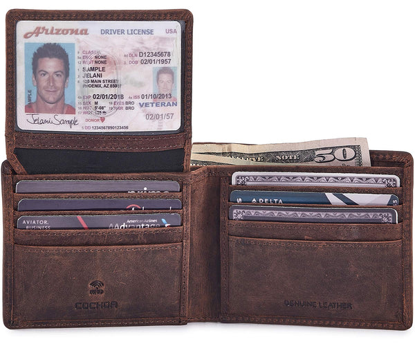 Wallet for Men Slim RFID Blocking Leather Bifold Minimalist 2 ID Windows Gift Box Carteras Para Hombres (CRAZY HORSE, COGNAC) COGNAC CRAZY HORSE