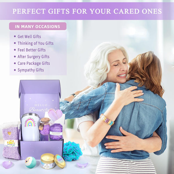 Gifts for Women, Get Well Soon Care Package,Feel Better Gifts for Women 8pcs Lavender Birthday Baskets for Her Mom, Sister, Female Friends