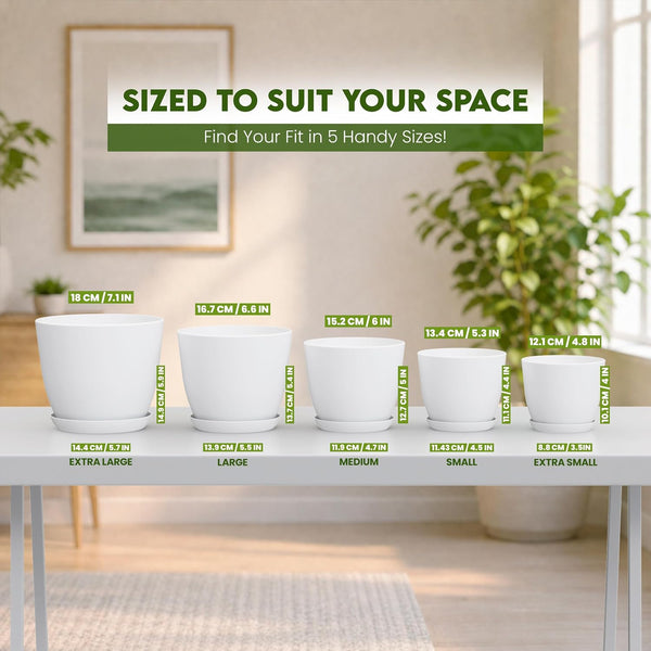 Plant Pots Indoor with Drainage, 5 Pack Multi-Size Planters Set, White Pack of 5 White