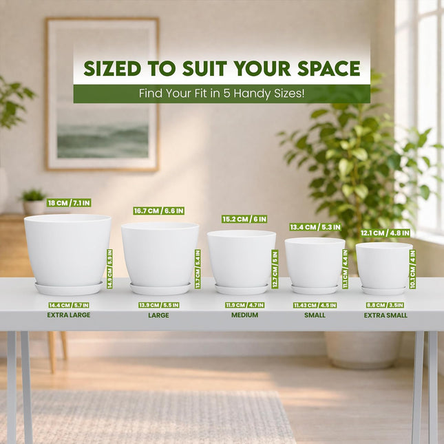 Plant Pots Indoor with Drainage, 5 Pack Multi-Size Planters Set, White Pack of 5