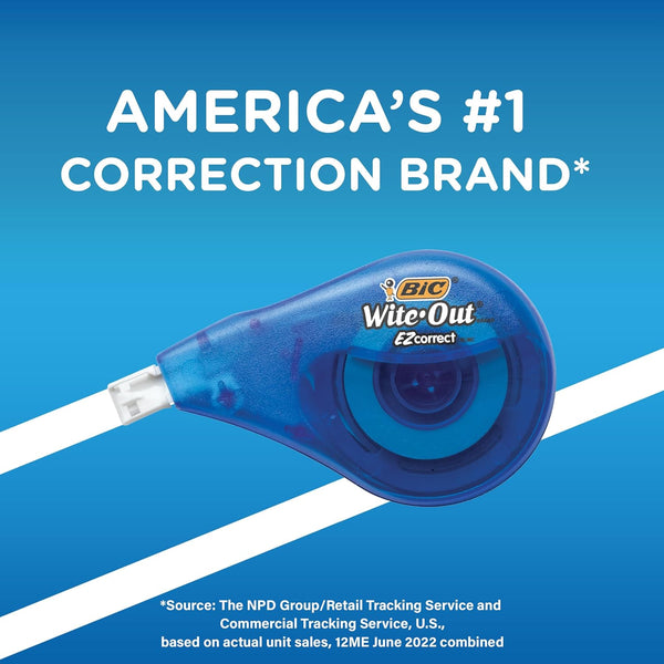 BIC Wite-Out Brand EZ Correct Correction Tape, 39.3 Feet, 10-Count Pack of White Correction, Tear-Resistant Tape Office or School Supplies