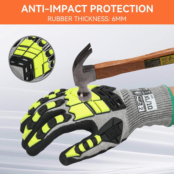 2 Pairs Safety Work Gloves,Impact Gloves for Men Women,Cut Resistant Non-Slip Heavy Duty Gloves with Nitrile Grip,Touch Screen Glove with Impact