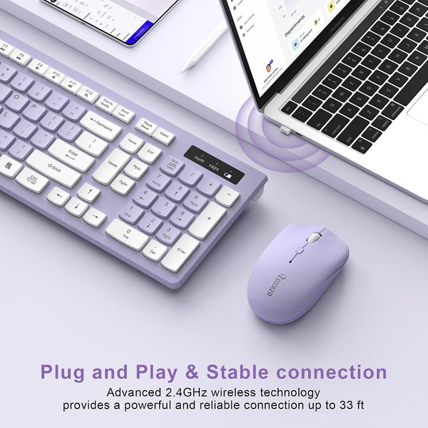 Wireless Keyboard and Mouse Combo Silent for Office and Home(Purple)