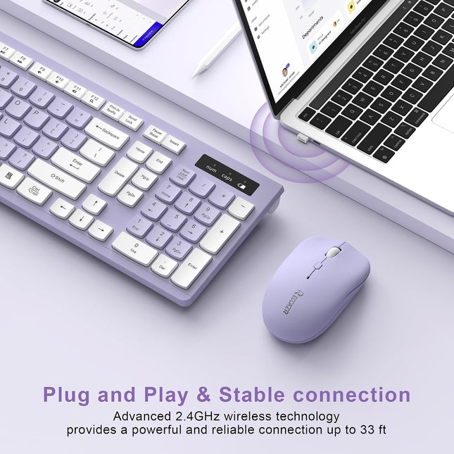 Wireless Keyboard and Mouse Combo Silent for Office and Home(Purple)