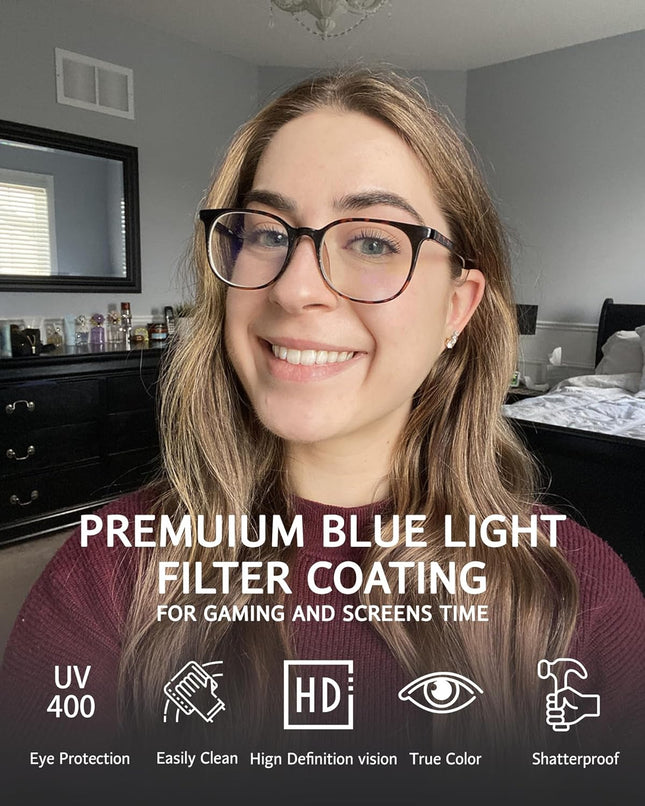 ANRRI Blue Light Blocking Glasses anti Eye Strain Computer Glasses Filter UV400 Lightweight Frame Eyeglasses for Women M