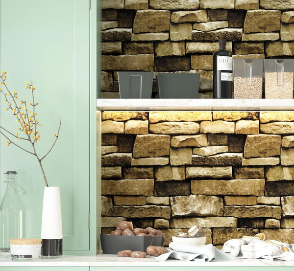 Rock Peel and Stick Wallpaper - Self-Adhesive & Removable Wallpaper Stone Decorations Contact Paper 17.7"x118" 3D Stone Textured Vinyl for