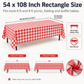 Red Gingham Disposable Picnic Tablecloths 4 Pack, Plastic Table Covers 4 Red