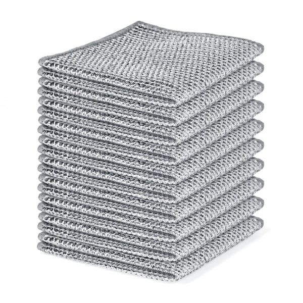 Aidoclip Non-Scratch Steel Wool Dishcloths - 50 Pack Gray Kitchen Scrubbers | Durable Pads Handle Wet or Dry Scrubbing on Dishes, Sinks and