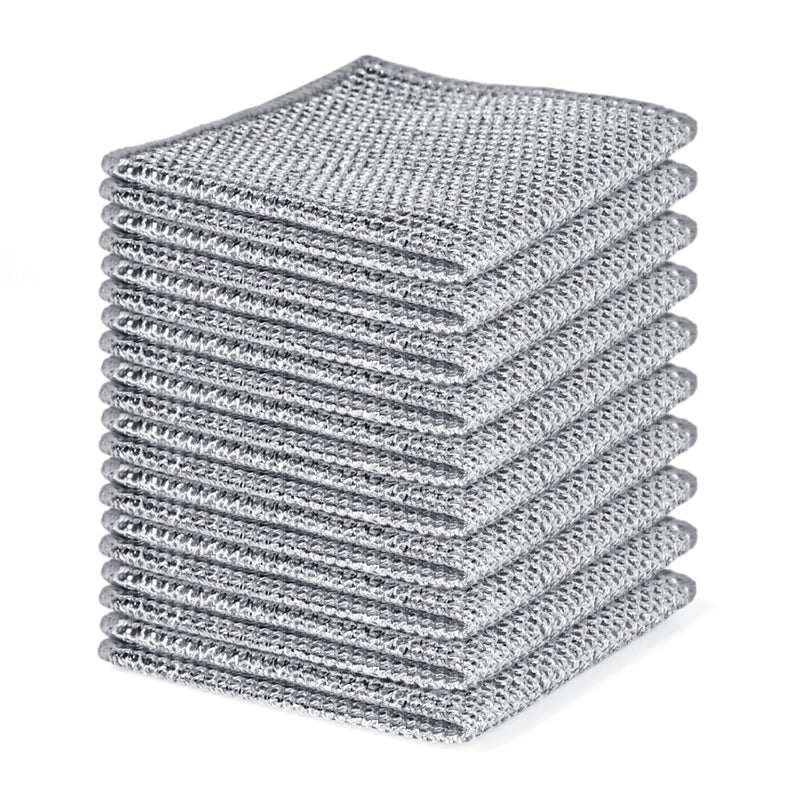 Aidoclip Non-Scratch Steel Wool Dishcloths - 50 Pack Gray Kitchen Scrubbers | Durable Pads Handle Wet or Dry Scrubbing on Dishes, Sinks and