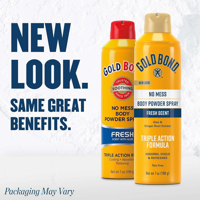 Gold Bond No Mess Talc-Free Body Powder Spray, 7 Oz., Fresh Scent, with a Triple