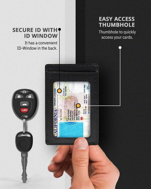 Access Denied Slim Minimalist Wallets For Men & Women - Leather Front Pocket Thin Mens Wallet RFID Credit Card Holder Gifts For Men Black