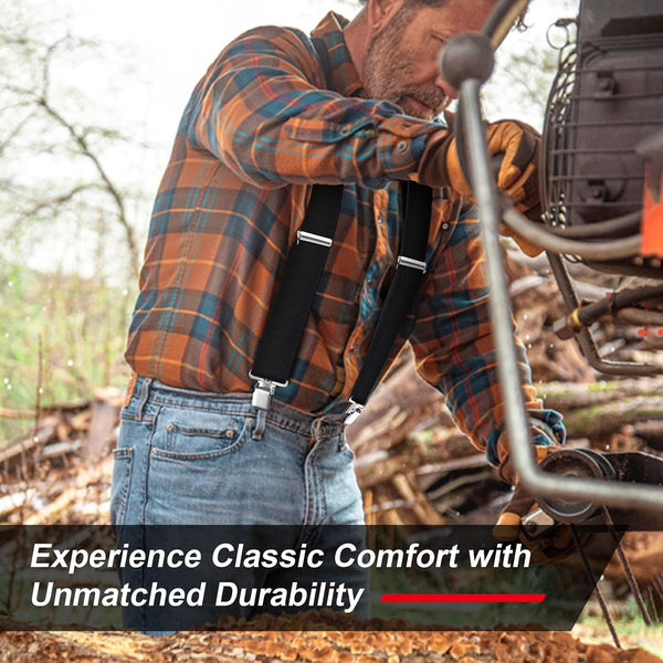 Ultrashang CLASSIC Mens Heavy-Duty Suspender: 2-Inch Wide, Sturdy Clips, X-Back, Adjustable Elastic Work Suspenders Black