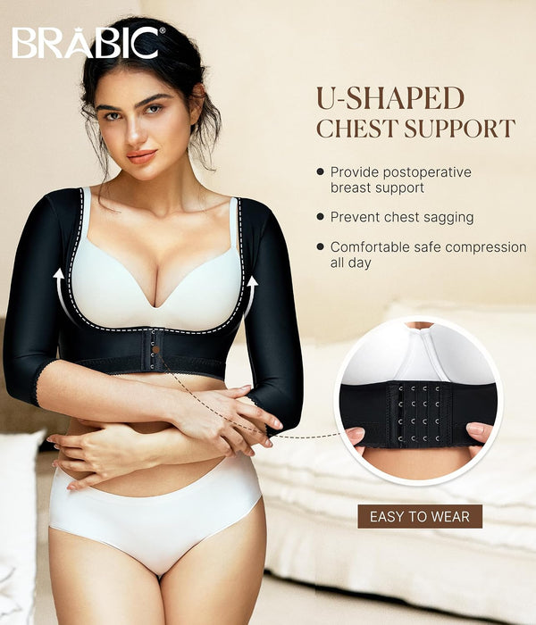 BRABIC Upper Arm Shaper Post Surgical Slimmer Compression Sleeves Posture Corrector Tops Shapewear for Women Black Half Sleeve Large