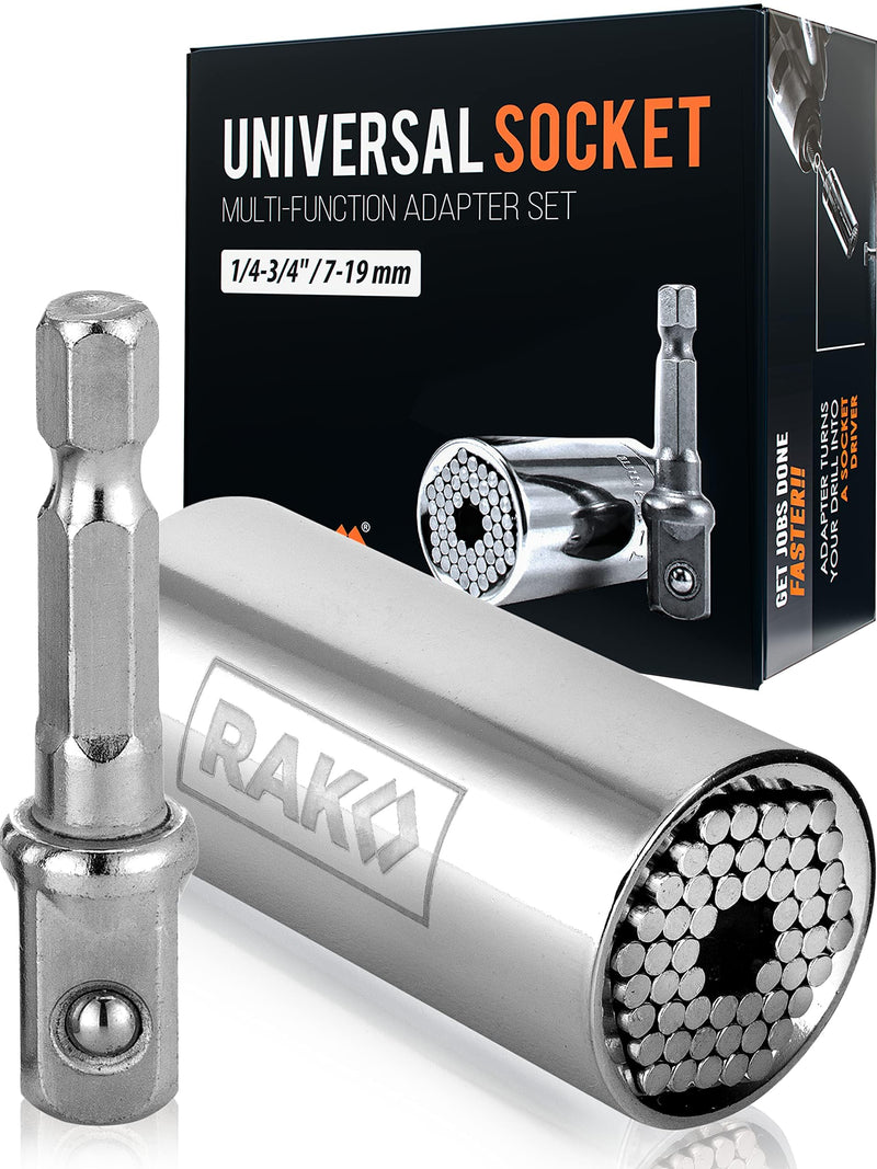 RAK Super Universal Socket Tool, 7-19mm Universal Socket Wrench Set, Gator Grip with Power Drill Adapter Set, Valentine's Day Gift, Ideal Cool