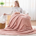 NEWCOSPLAY Super Soft Throw Blanket Pink Premium Silky Flannel Fleece 3D Ribbed Jacquard Lightweight Bed Blanket All Season Use (Pink Ribbed,