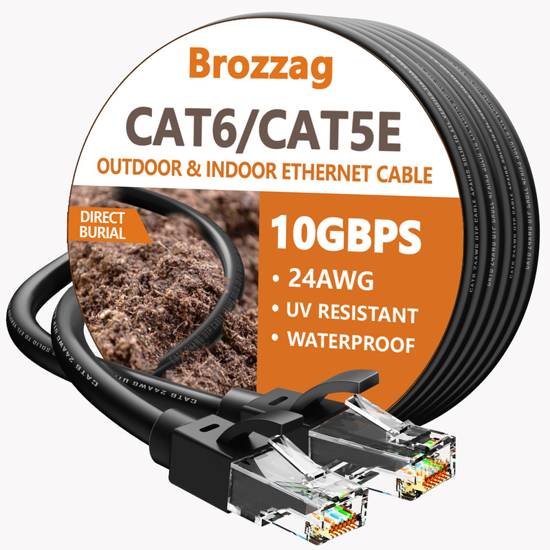Ethernet Cable 50ft For Cat6/Cat5E, 10Gbps Compatible with Cat8/Cat7, 24AWG Network Cable Indoor&Outdoor, Direct Burial Waterproof&UV Resistant,