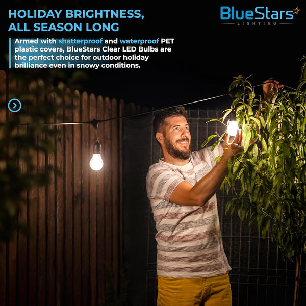 Bluestars 3W C7 LED Light Bulbs, E12 Candelabra Base 120V 15W Equivalent, 2700K Warm White, Non-Dimmable, Clear Glass for Indoor Outdoor Holiday