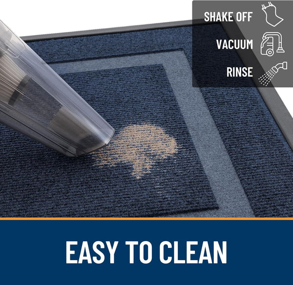 OLANLY Front Door Mat Outside 29.5x17, All-Season Heavy-Duty Rubber Doormat Blue Classic Border Rectangular 29.5" x 17"