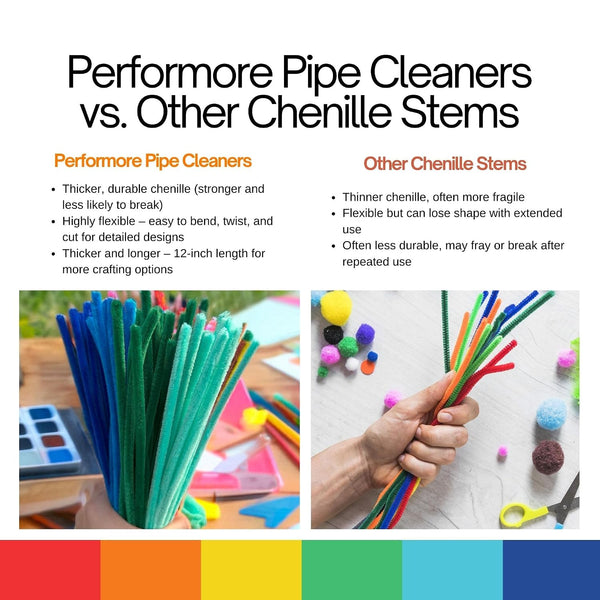 Performore Colorful Pipe Cleaners Craft Set 350-Pack Chenille Stem Wires in 35 Bright Colors 5mm Thick Reusable Twistable Fuzzy Sticks DIY Art