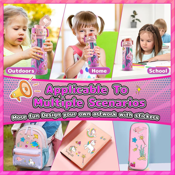 Decorate Your Own Water Bottle Kits for Girls, Mermaid Painting Diamond Art & Bracelet Making Kit for Girls, Crafts for Kids Ages 4-8, Birthday