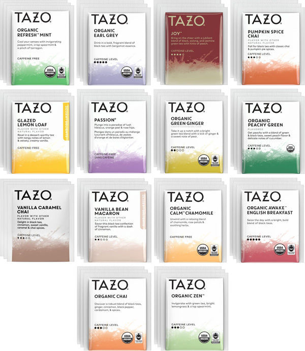 TAZO Tea Bags Sampler Assortment Variety Pack Gift Box (42 Count) 14 Different Flavors Gifts for Her Him Women Men Tea Lovers Couples Family