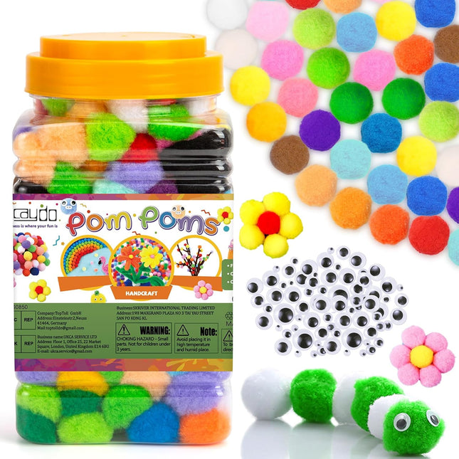 Caydo [400 Pcs - 300 Pieces 1 Inch Assorted Pompoms with 100Pieces Wiggle Eyes M